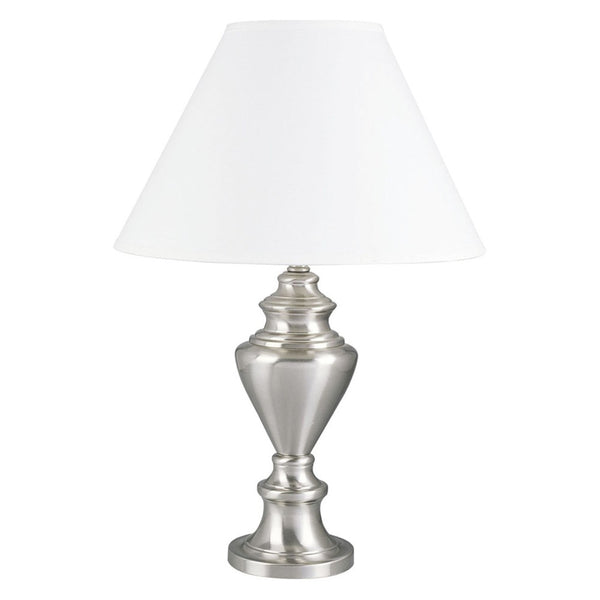 HomeRoots 28" Elegant Nickel Metal Urn Table Lamp with White Linen Shade - Perfect for Home Décor and Lighting 468566