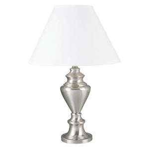 HomeRoots 28" Elegant Nickel Metal Urn Table Lamp with White Linen Shade - Perfect for Home Décor and Lighting 468566