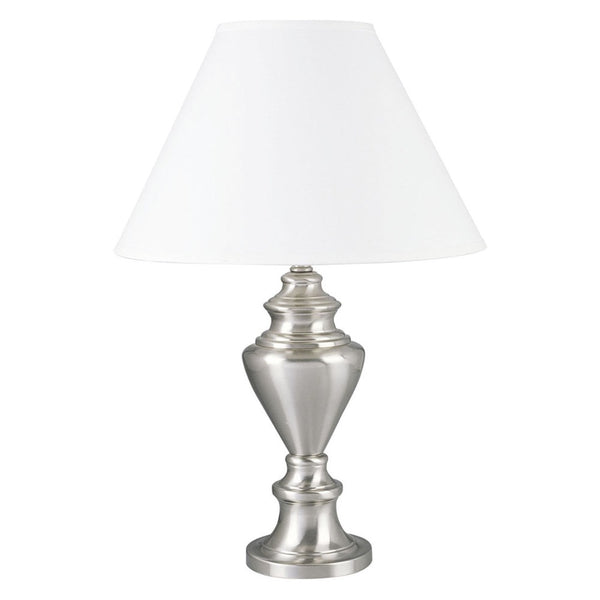 HomeRoots 28" Elegant Nickel Metal Urn Table Lamp with White Linen Shade - Perfect for Home Décor and Lighting 468566