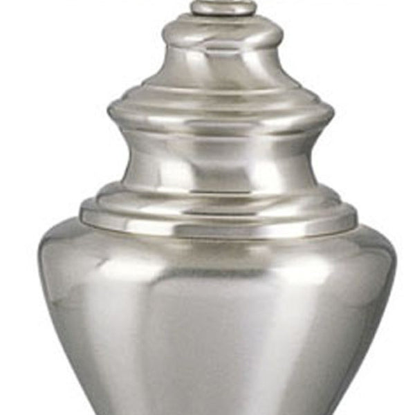 HomeRoots 28" Elegant Nickel Metal Urn Table Lamp with White Linen Shade - Perfect for Home Décor and Lighting 468566
