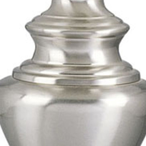 HomeRoots 28" Elegant Nickel Metal Urn Table Lamp with White Linen Shade - Perfect for Home Décor and Lighting 468566