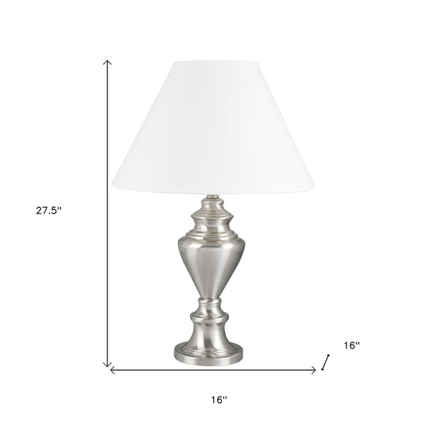 HomeRoots 28" Elegant Nickel Metal Urn Table Lamp with White Linen Shade - Perfect for Home Décor and Lighting 468566