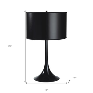 Homeroots 25" Black Minimalist Metal Table Lamp With Black Classic Drum Shade   468568