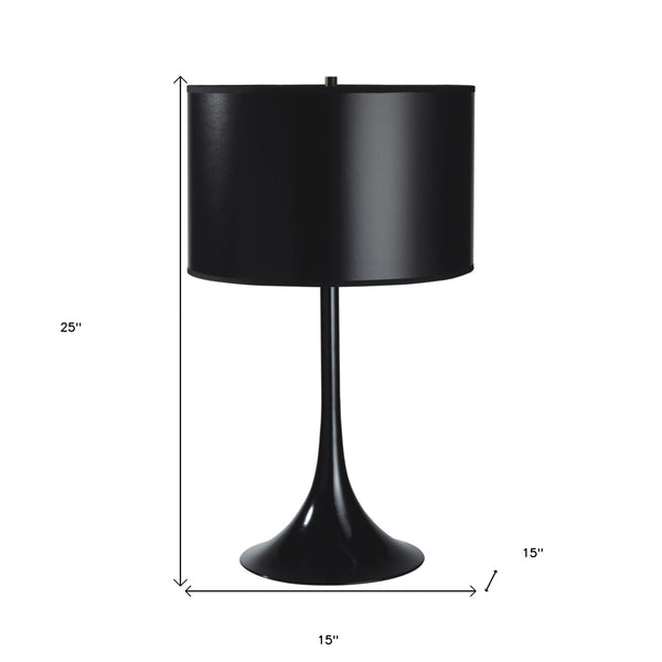Homeroots 25" Black Minimalist Metal Table Lamp With Black Classic Drum Shade   468568