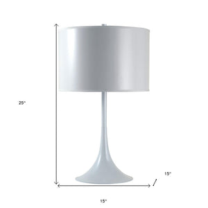 HomeRoots 25" Elegant Metal Table Lamp with Classic Drum Shade for Modern and Traditional Decor Spaces White 468569
