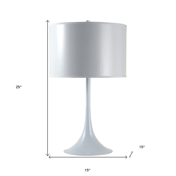 HomeRoots 25" Elegant Metal Table Lamp with Classic Drum Shade for Modern and Traditional Decor Spaces White 468569