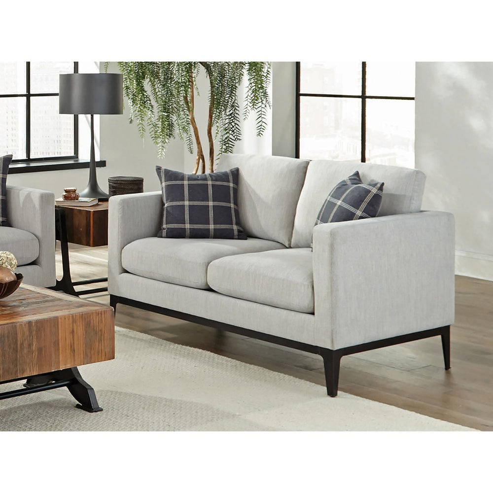 English Elm Saba Two-Tone Light Grey Loveseat with Pillow Back, High Shelter Arms & Box Cushions, Black Base B062P357771