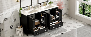English Elm Modern 48 Inch Freestanding Bathroom Vanity Dual Ceramic Sinks Soft Close Gold Handles Black N729P000001B