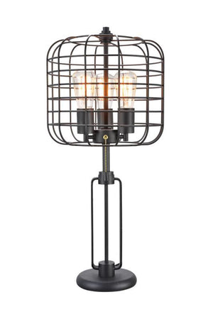 Homeroots 27" Black Metal Industrial Cage Design Three Light Table Lamp   468573