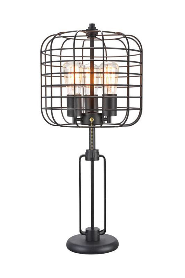 Homeroots 27" Black Metal Industrial Cage Design Three Light Table Lamp   468573
