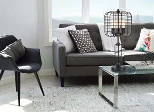 Homeroots 27" Black Metal Industrial Cage Design Three Light Table Lamp   468573