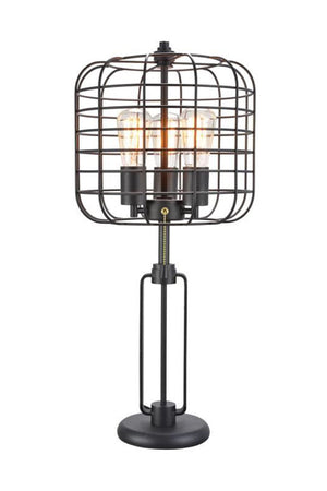 Homeroots 27" Black Metal Industrial Cage Design Three Light Table Lamp   468573