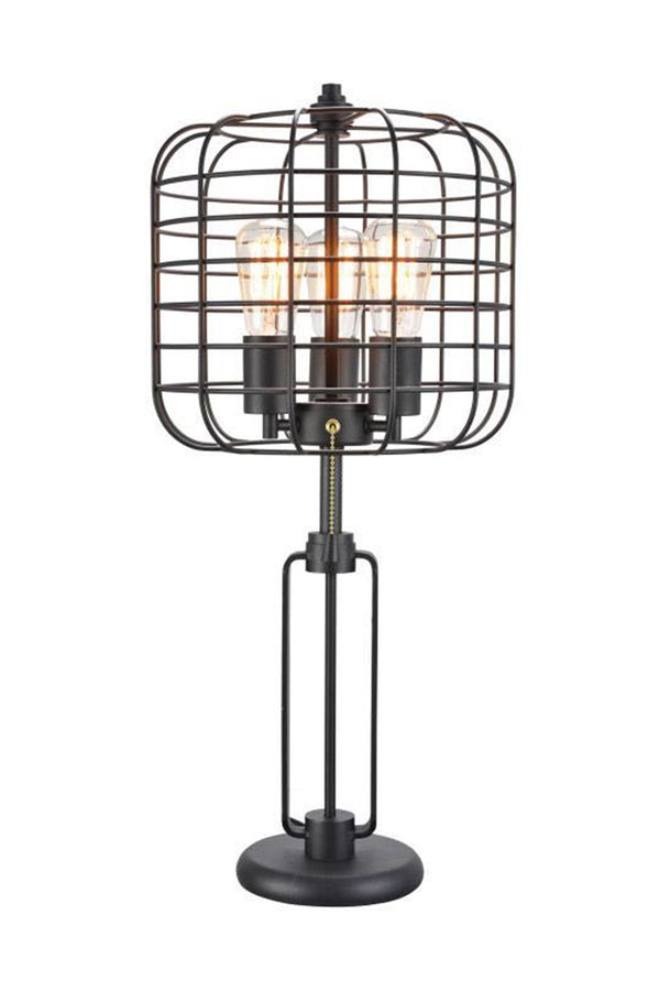 Homeroots 27" Black Metal Industrial Cage Design Three Light Table Lamp   468573