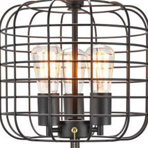 Homeroots 27" Black Metal Industrial Cage Design Three Light Table Lamp   468573
