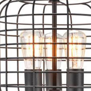 Homeroots 27" Black Metal Industrial Cage Design Three Light Table Lamp   468573