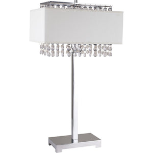 Homeroots 28" Silver Table Lamp With Faux Crystals And White Rectangle Shade   468576