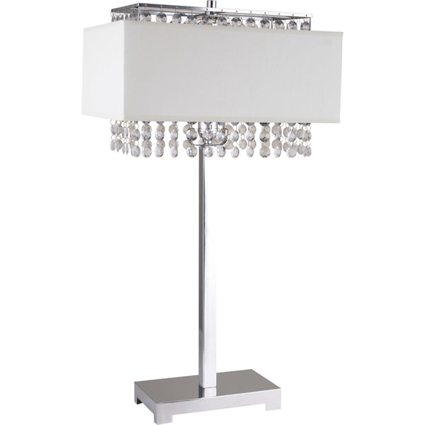 Homeroots 28" Silver Table Lamp With Faux Crystals And White Rectangle Shade   468576