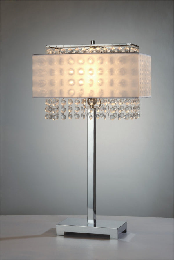 Homeroots 28" Silver Table Lamp With Faux Crystals And White Rectangle Shade   468576