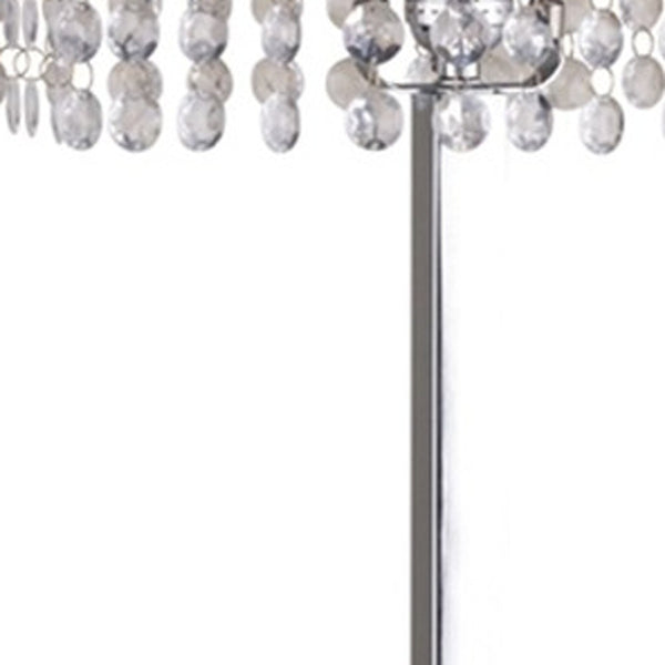 Homeroots 28" Silver Table Lamp With Faux Crystals And White Rectangle Shade   468576