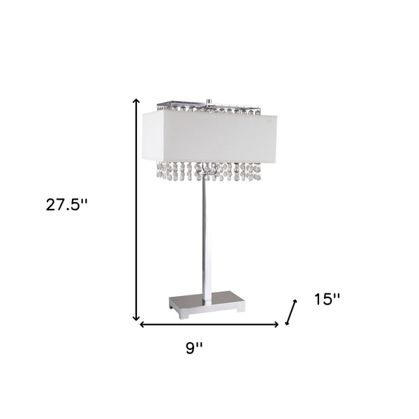Homeroots 28" Silver Table Lamp With Faux Crystals And White Rectangle Shade   468576
