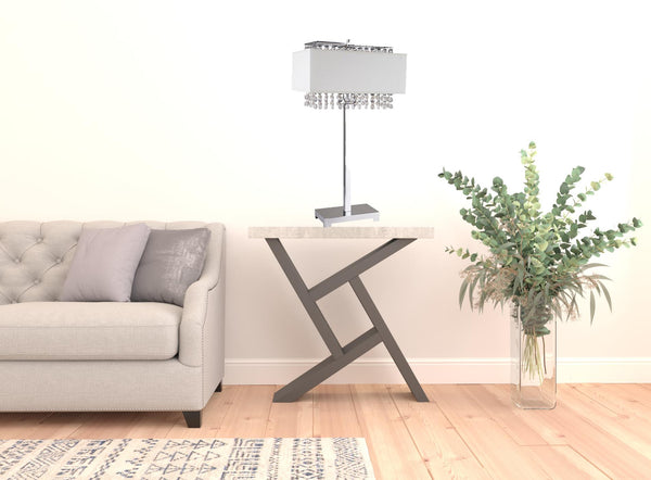 Homeroots 28" Silver Table Lamp With Faux Crystals And White Rectangle Shade   468576