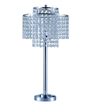HomeRoots 26" Silver Glam Two-Tier Chandelier Table Lamp with USB Charging, Crystal Accents & Warm Glow 468577