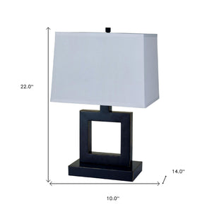Homeroots 22" Bronze Open Square Table Lamp With White Rectangle Shade   468583