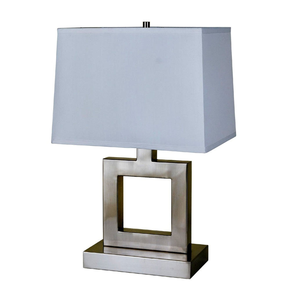 HomeRoots 22" Modern Open Square Table Lamp with Adjustable Brightness for Chic Living Room Ambiance Nicke/White 468584
