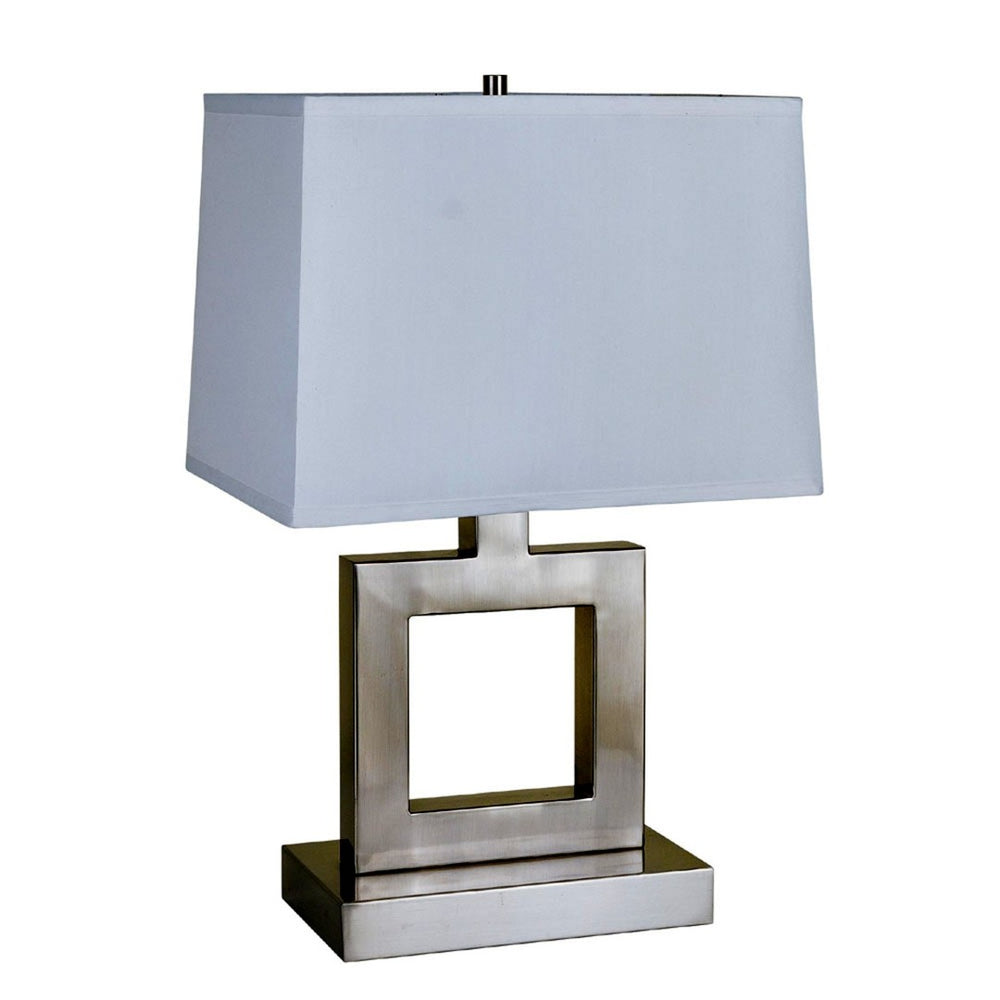 HomeRoots 22" Modern Open Square Table Lamp with Adjustable Brightness for Chic Living Room Ambiance Nicke/White 468584