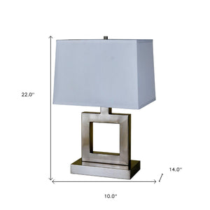 Homeroots 22" Nicekl Open Square Table Lamp With White Rectangle Shade Nicke,White  468584