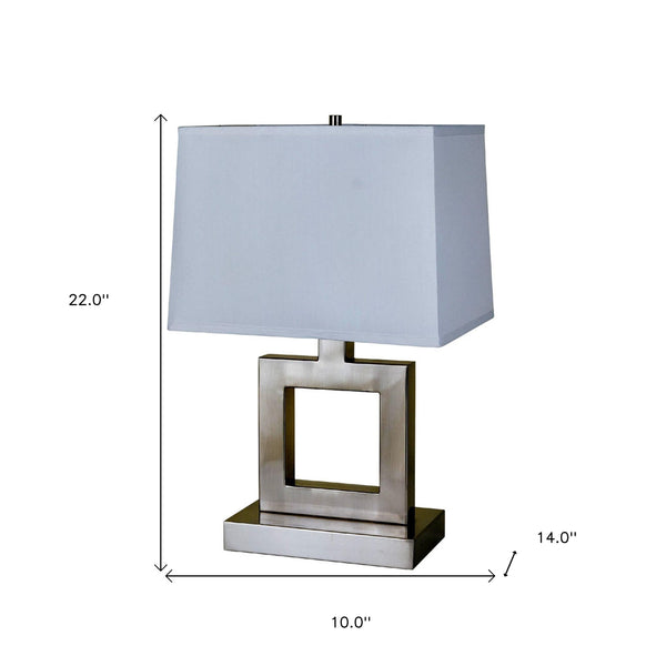 Homeroots 22" Nicekl Open Square Table Lamp With White Rectangle Shade Nicke,White  468584