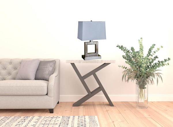 Homeroots 22" Nicekl Open Square Table Lamp With White Rectangle Shade Nicke,White  468584