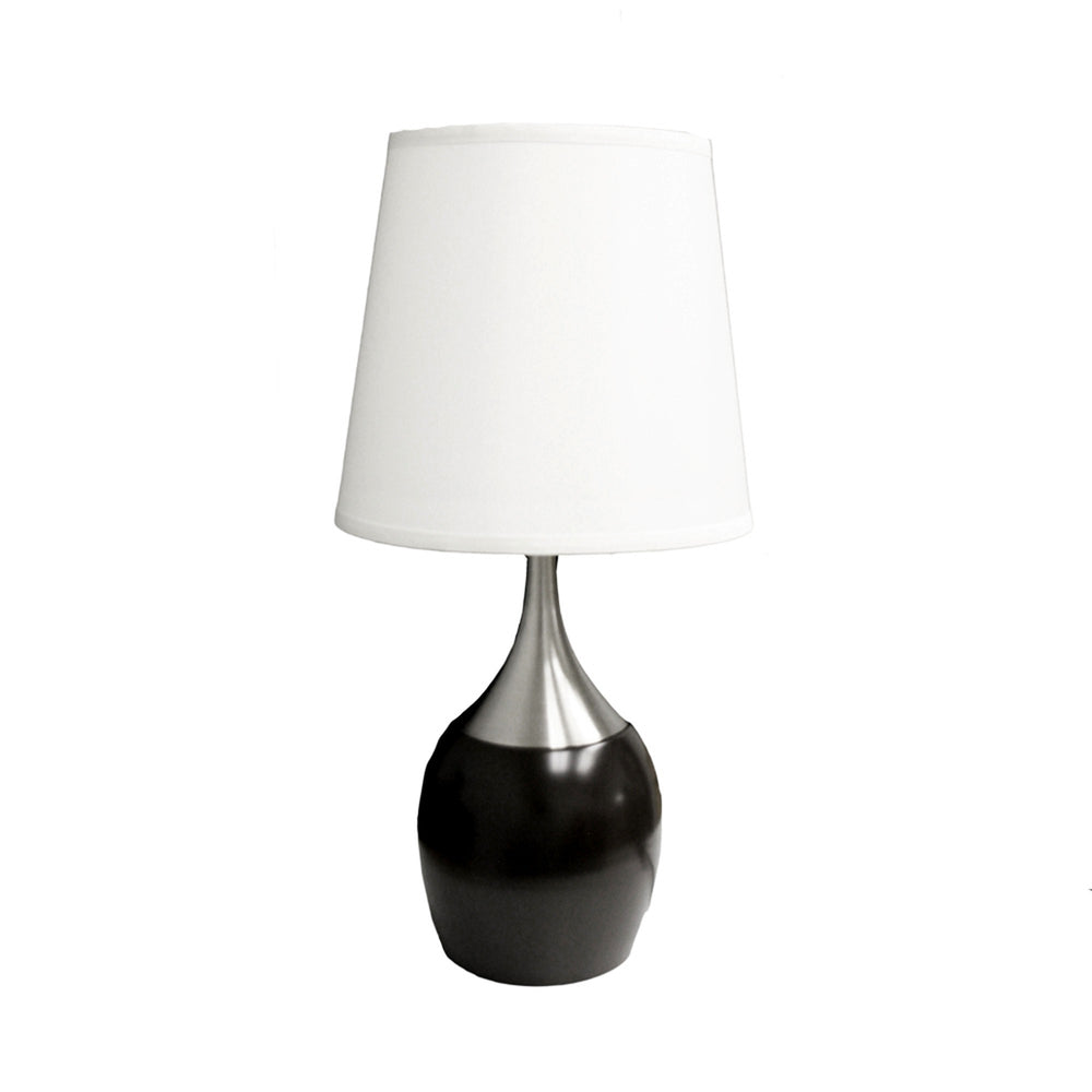 Homeroots 25" Black And Silver Gourd Table Lamp With White Tapered Drum Shade   468587