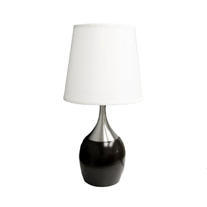 Homeroots 25" Black And Silver Gourd Table Lamp With White Tapered Drum Shade   468587