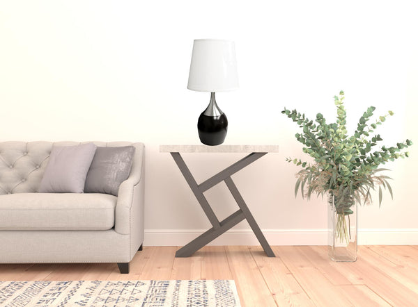 Homeroots 25" Black And Silver Gourd Table Lamp With White Tapered Drum Shade   468587