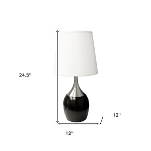Homeroots 25" Black And Silver Gourd Table Lamp With White Tapered Drum Shade   468587
