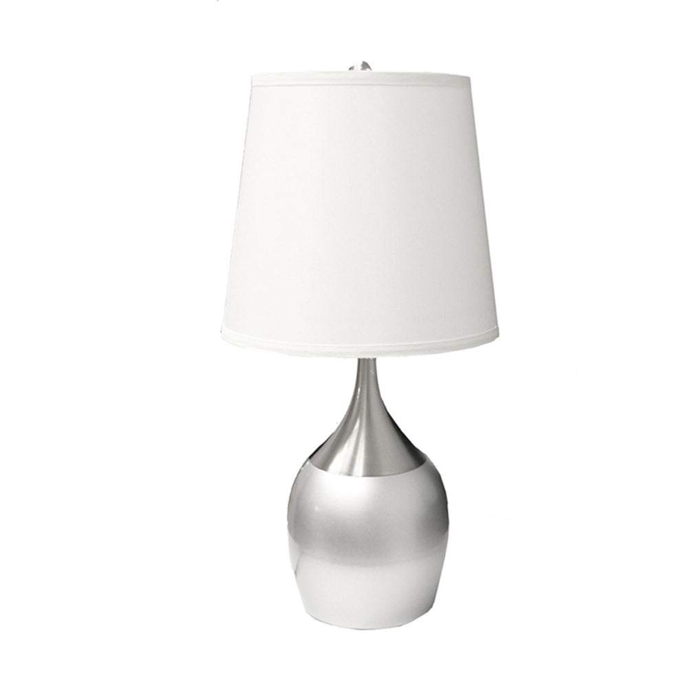 HomeRoots 25" Elegant Metal Gourd Table Lamp with Tapered Drum Shade for Modern Home Décor and Lighting Silver/White 468588