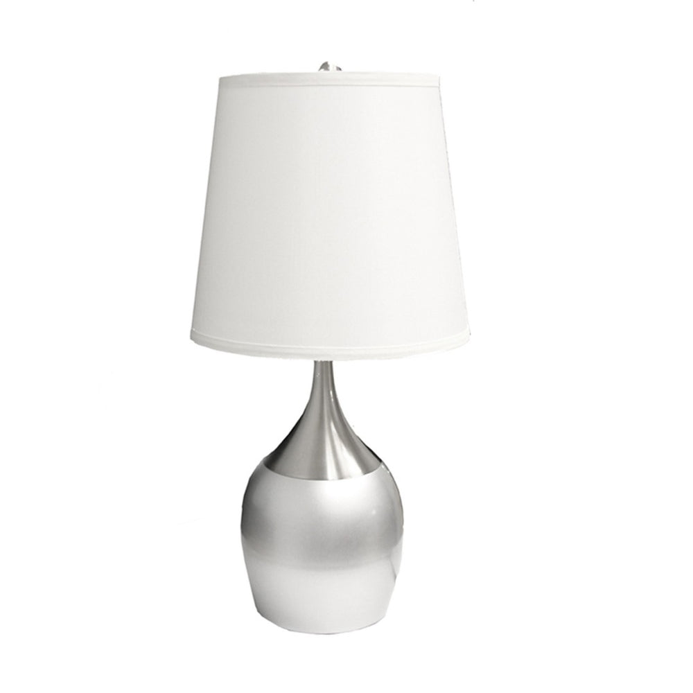 HomeRoots 25" Elegant Metal Gourd Table Lamp with Tapered Drum Shade for Modern Home Décor and Lighting Silver/White 468588