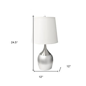 Homeroots 25" Silver Metal Gourd Table Lamp With White Tapered Drum Shade Silver,White  468588