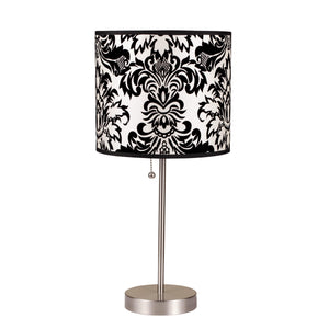 Homeroots 20" Silver Metal Table Lamp With Black And White Classic Drum Shade   468590