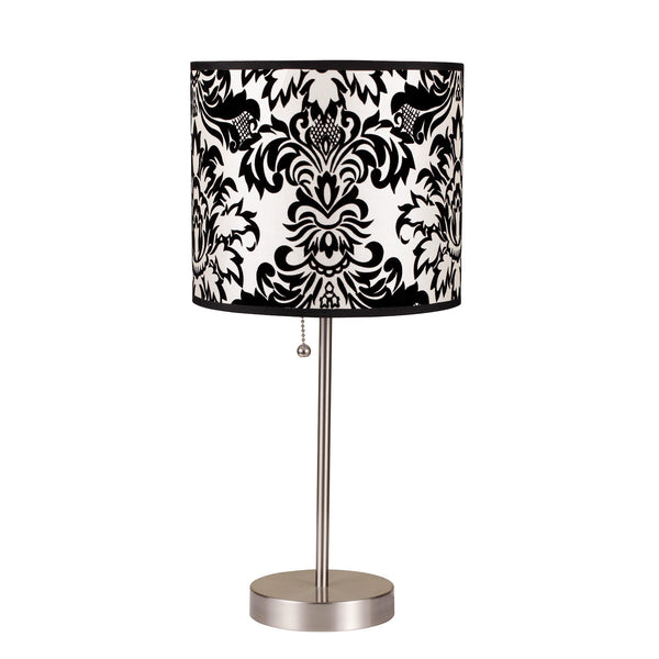 Homeroots 20" Silver Metal Table Lamp With Black And White Classic Drum Shade   468590