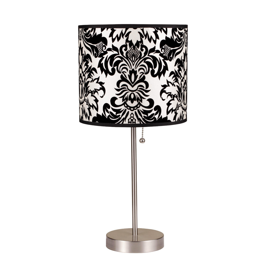 Homeroots 20" Silver Metal Table Lamp With Black And White Classic Drum Shade   468590