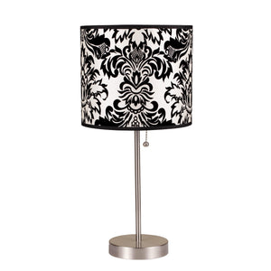 Homeroots 20" Silver Metal Table Lamp With Black And White Classic Drum Shade   468590