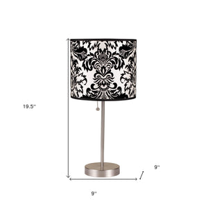 Homeroots 20" Silver Metal Table Lamp With Black And White Classic Drum Shade   468590
