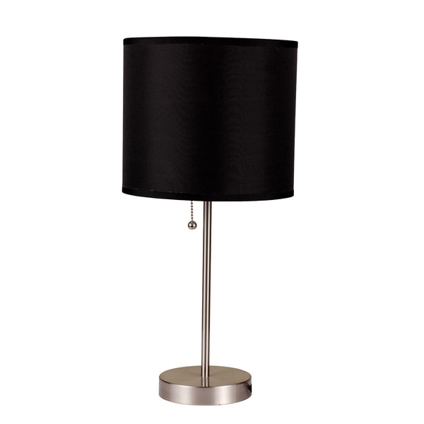 Homeroots 16" Silver Metal Candlestick Table Lamp With Black Classic Drum Shade Silver,Black  468591