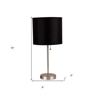 Homeroots 16" Silver Metal Candlestick Table Lamp With Black Classic Drum Shade Silver,Black  468591