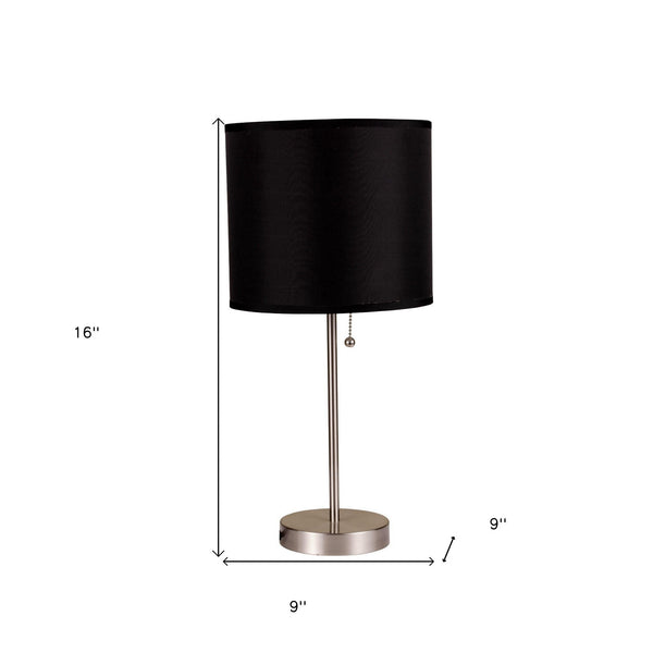 Homeroots 16" Silver Metal Candlestick Table Lamp With Black Classic Drum Shade Silver,Black  468591