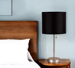 Homeroots 16" Silver Metal Candlestick Table Lamp With Black Classic Drum Shade Silver,Black  468591