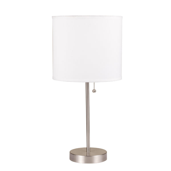 Homeroots 20" Silver Metal Candlestick Table Lamp With White Classic Drum Shade Silver,Shite  468592