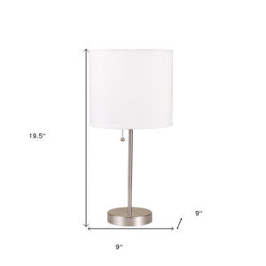 Homeroots 20" Silver Metal Candlestick Table Lamp With White Classic Drum Shade Silver,Shite  468592